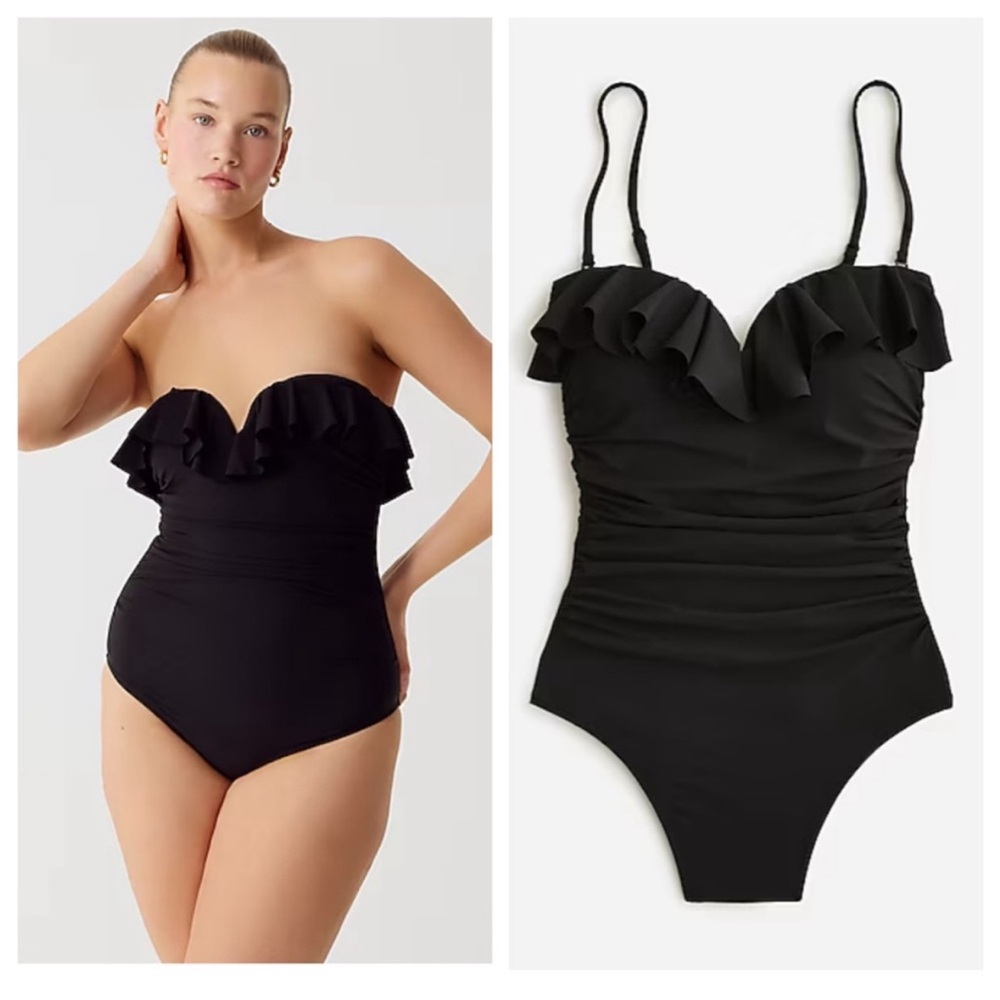 J Crew Long Torso Ruched Sweetheart Ruffle One Piece | NWT